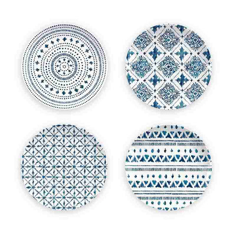 Kit 4 Platos Postre Línea Indochina 22cm Azul y Blanco