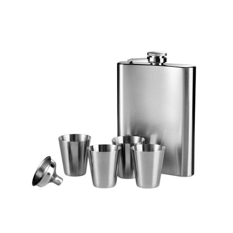 Kit de cantimplora de bolsillo con soporte para bebidas de acero inoxidable de 240 ml con 4 tazas y embudo