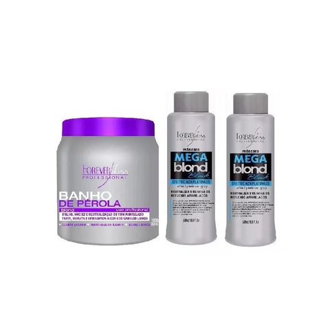 Kit=02 Tinte Mega Rubio Negro+01 Baño Perla 1kg