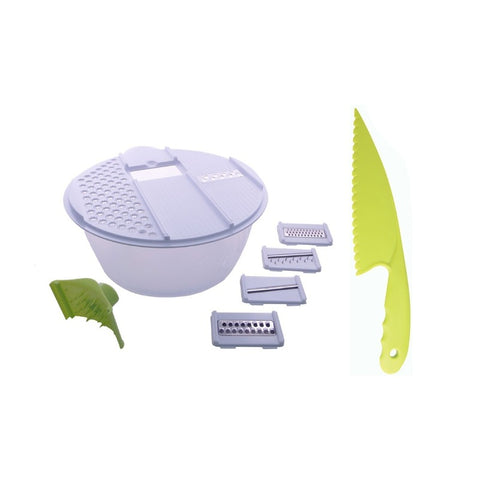 Kit Secador Ensalada 4 Cuchillas C Rallador + Cuchillo Verduras