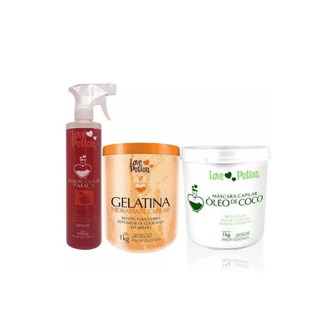 Kit Vinagre Love Potion 500ml + Gelatina + Mascarilla de Coco